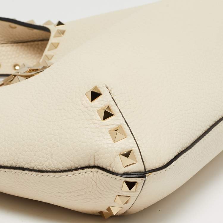 Pre Owned Valentino Rockstud Cream Leather Hobo