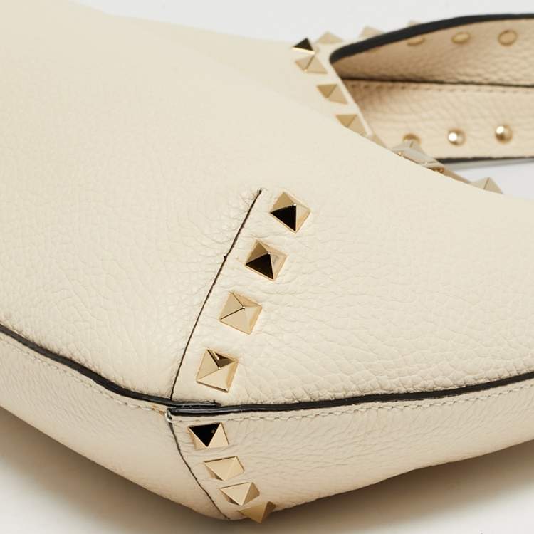 Pre Owned Valentino Rockstud Cream Leather Hobo