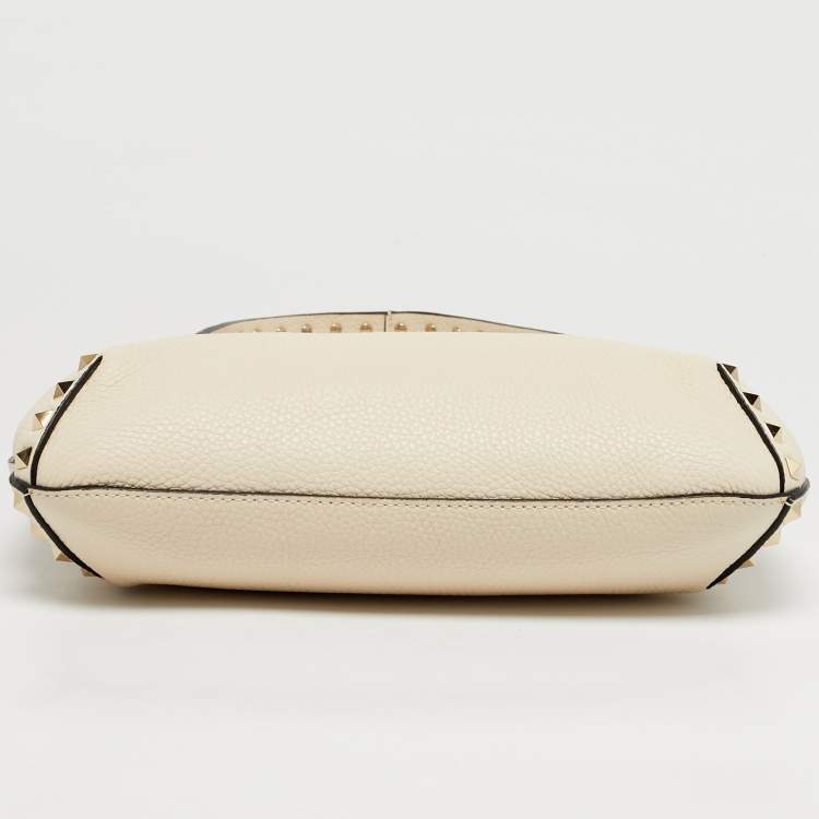 Pre Owned Valentino Rockstud Cream Leather Hobo