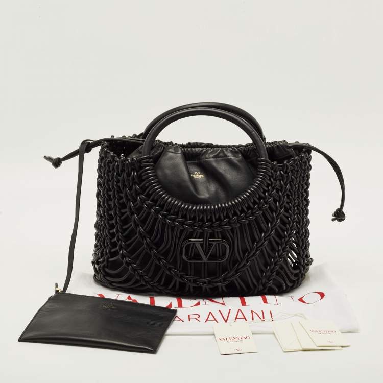 مملوكة مسبقًا Valentino Allknots VLogo Black Woven Leather Tote