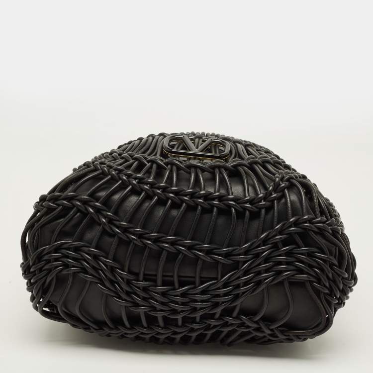 مملوكة مسبقًا Valentino Allknots VLogo Black Woven Leather Tote