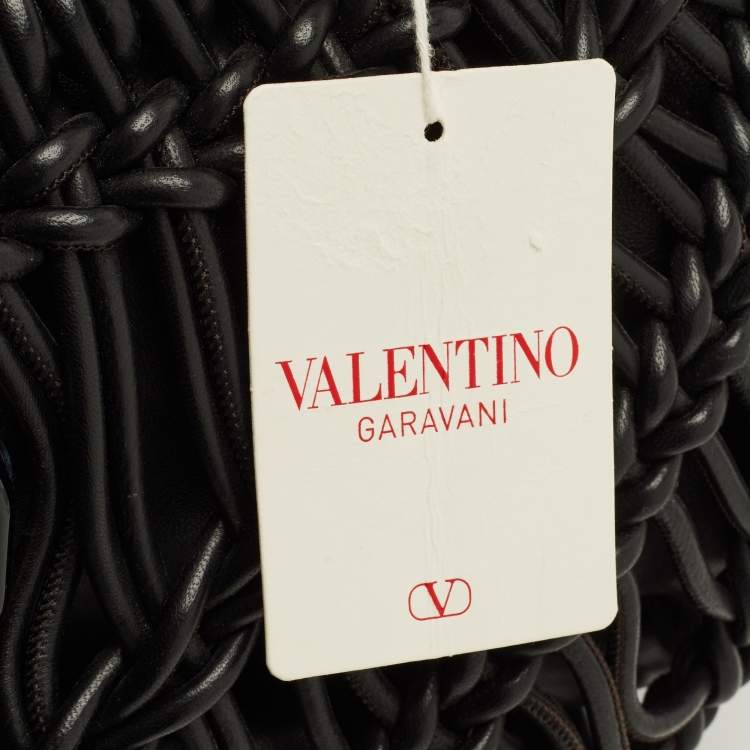 مملوكة مسبقًا Valentino Allknots VLogo Black Woven Leather Tote