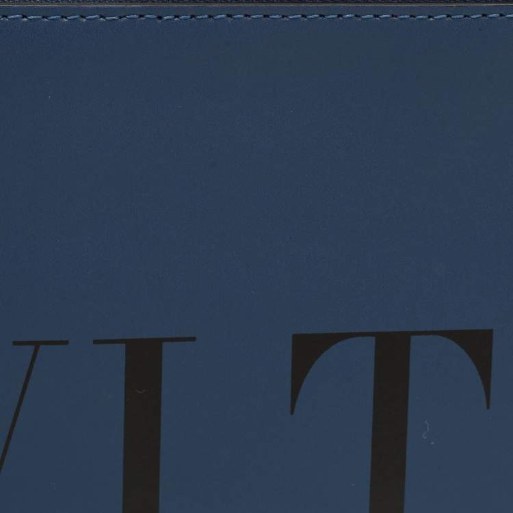 Pre Owned حقيبة يد صغيرة فالنتينو جلد أزرق بحري بسحاب مقبض معصم