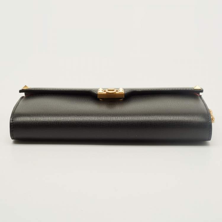 Pre Owned Valentino Rockstud Alcove Black Leather Wallet On Chain