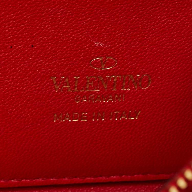 Pre Owned Valentino Rockstud Alcove Black Leather Wallet On Chain