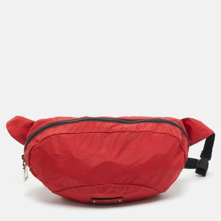Pre Owned Valentino Red Nylon Belt Bag