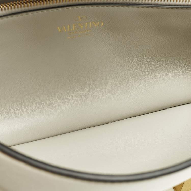 Pre Owned Valentino Stud Sign Ivory Leather Flap Shoulder Bag