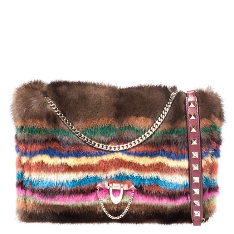 Valentino Multicolor Mink Fur and Leather Chain Shoulder Bag Valentino |  The Luxury Closet