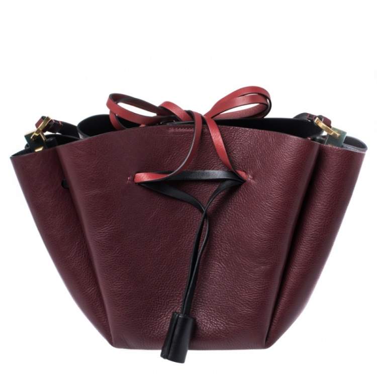 Pre Owned Valentino Red Leather Medium VLOGO Bucket Bag