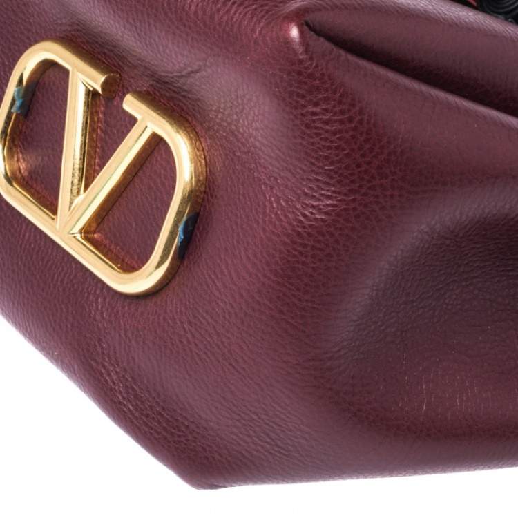 Pre Owned Valentino Red Leather Medium VLOGO Bucket Bag