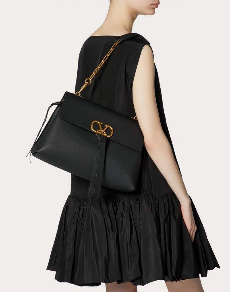 Valentino Ladies V Ring Shoulder Bag in Black