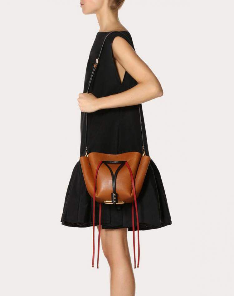 Pre Owned Valentino Tan Leather Medium VLOGO Bucket Bag