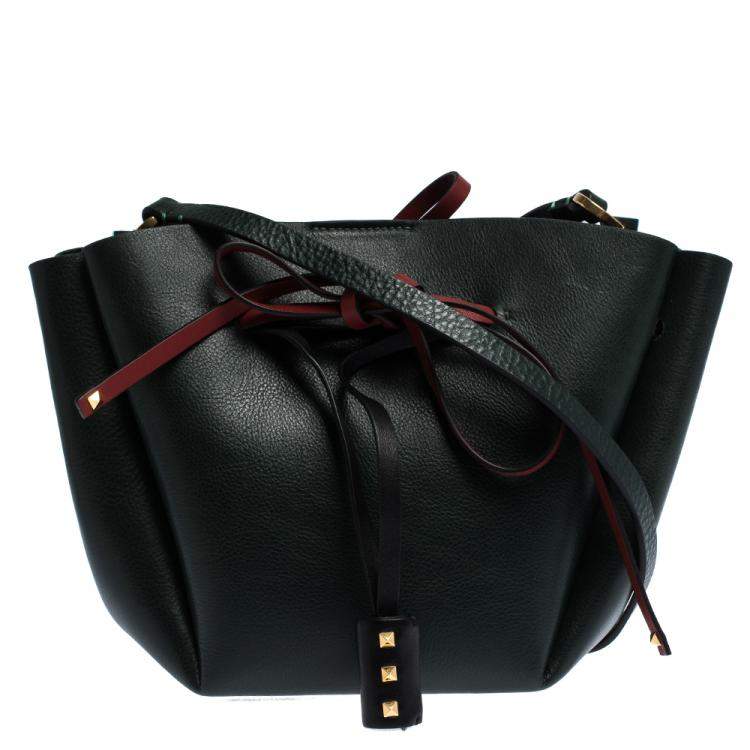 Pre Owned Valentino Green Leather Medium VLOGO Bucket Bag