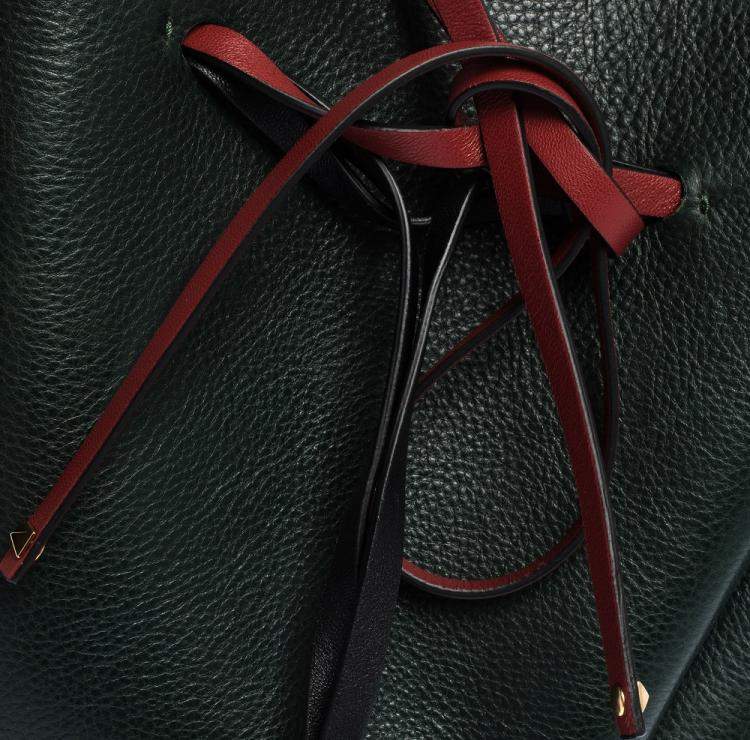 Pre Owned Valentino Green Leather Medium VLOGO Bucket Bag