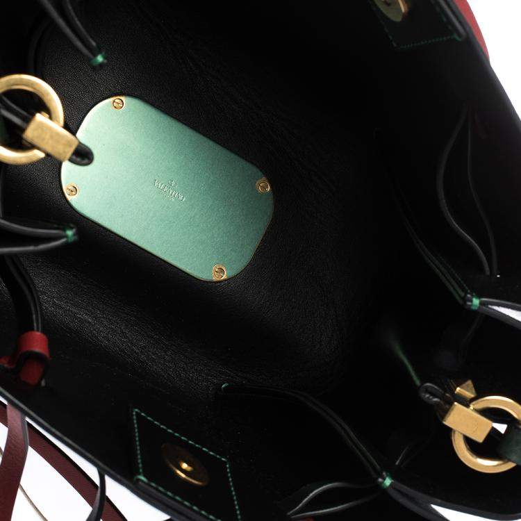 Pre Owned Valentino Green Leather Medium VLOGO Bucket Bag