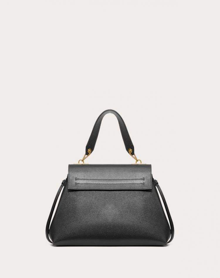 Pre Owned Valentino Black Leather Small VRING Top Handle Bag