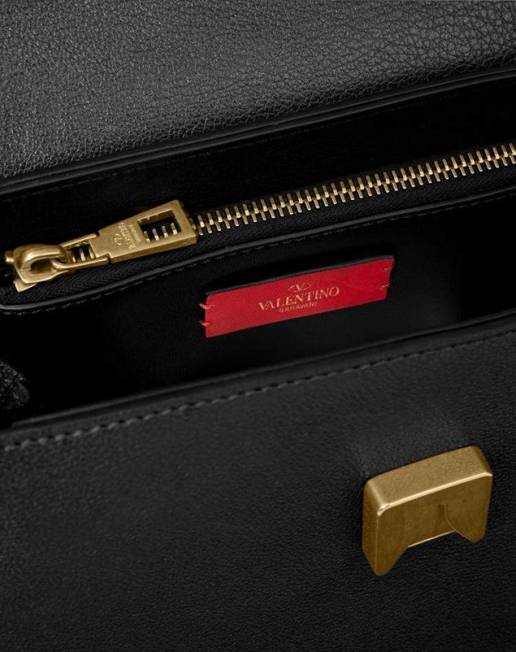 Pre Owned Valentino Black Leather Small VRING Top Handle Bag