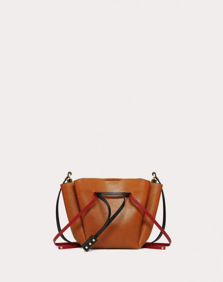 Pre Owned Valentino Tan Leather Medium VLOGO Bucket Bag
