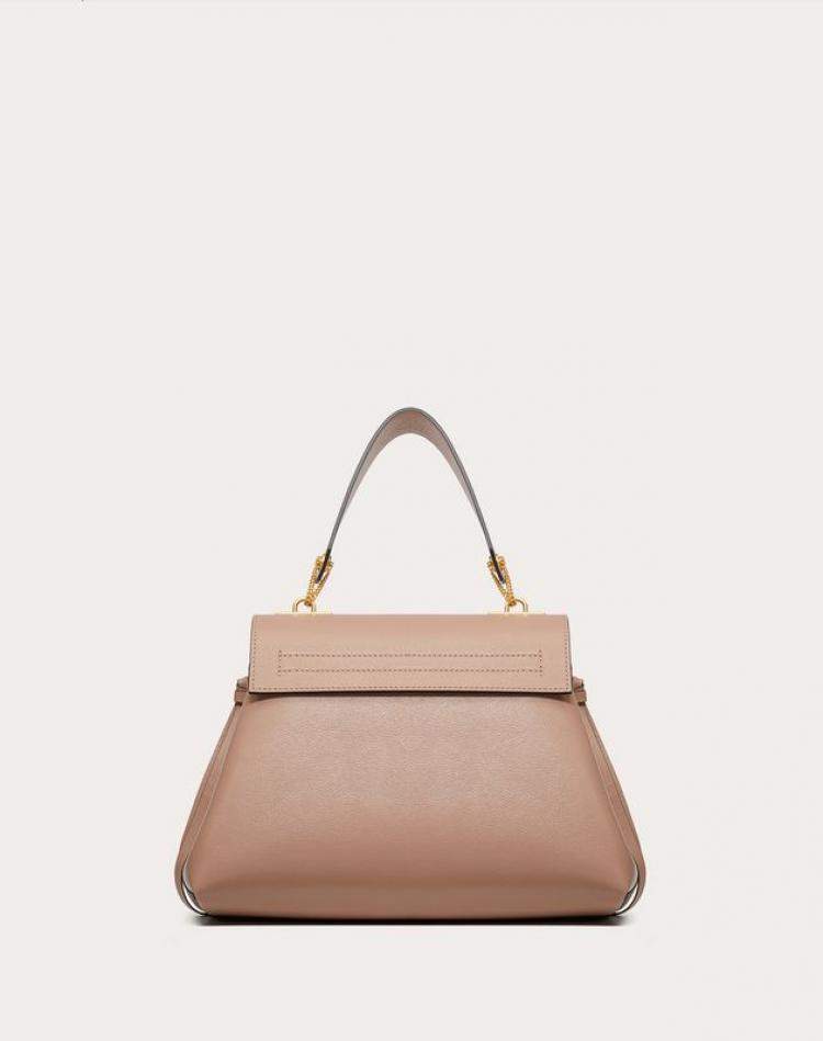 Pre Owned Valentino Rose Canelle Leather Small VRING Top Handle Bag