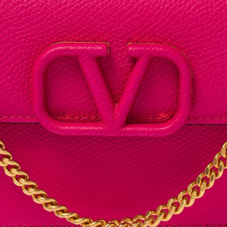 Pre Owned Valentino Magenta Leather Vsling Wallet on Chain
