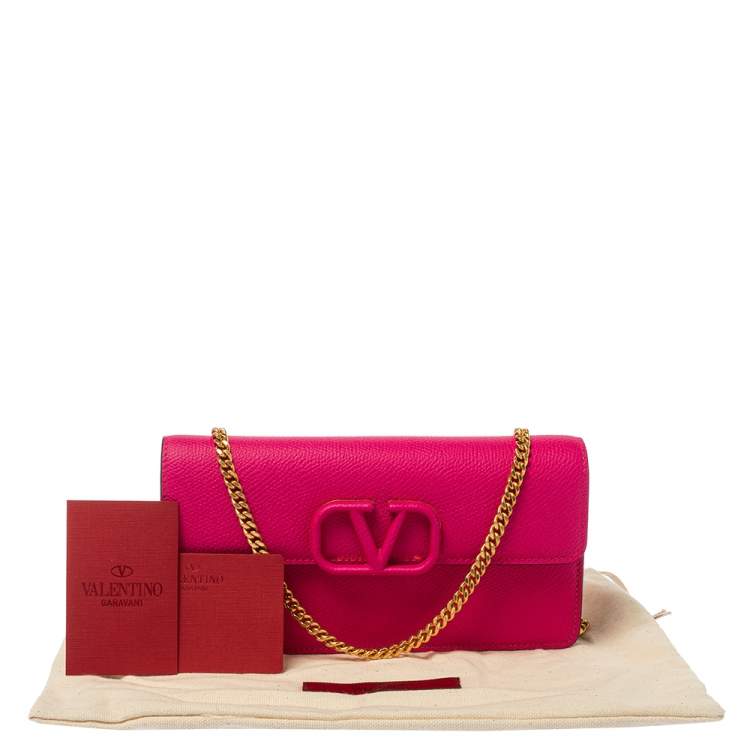 Pre Owned Valentino Magenta Leather Vsling Wallet on Chain