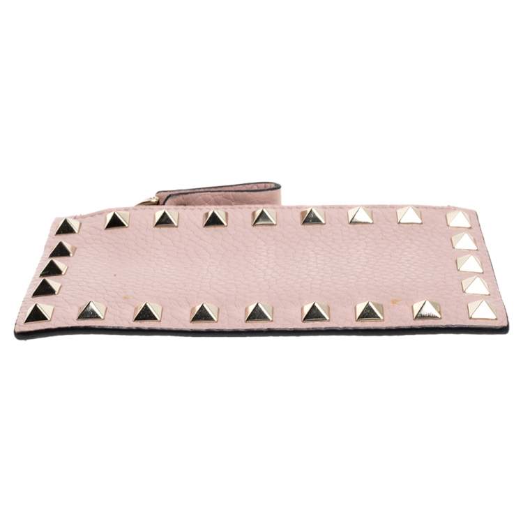 Pre Owned Valentino Water Rose Leather Rockstud Coin Purse and Card Holder