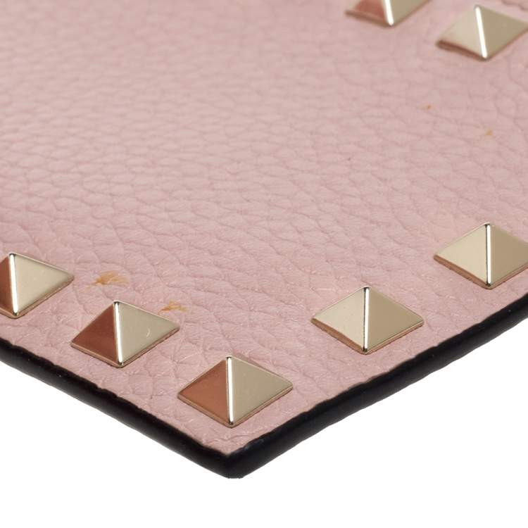 Pre Owned Valentino Water Rose Leather Rockstud Coin Purse and Card Holder