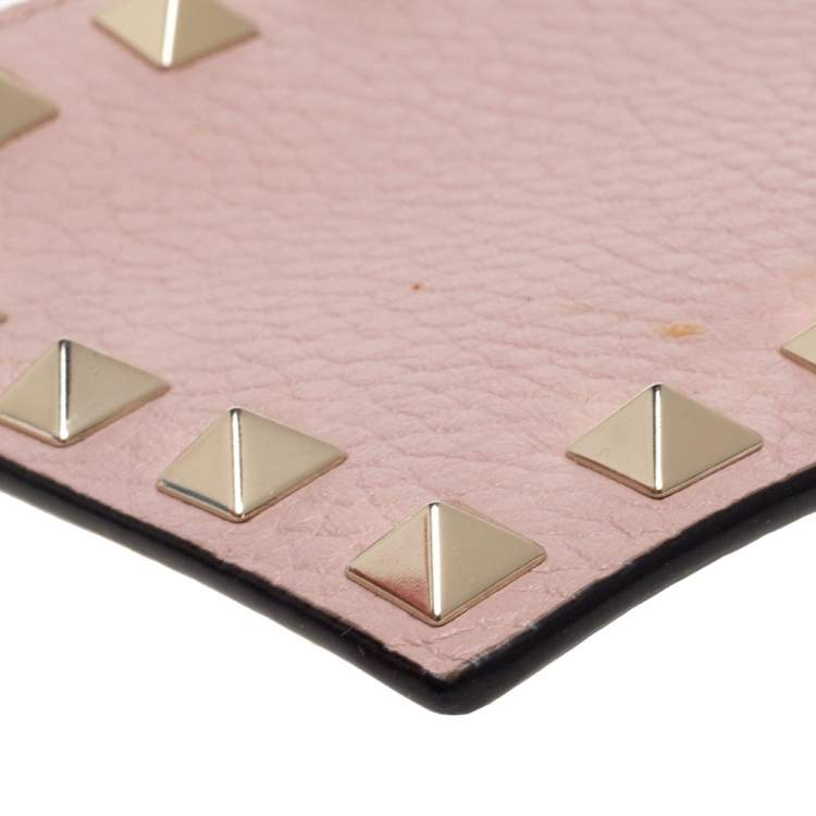 Pre Owned Valentino Water Rose Leather Rockstud Coin Purse and Card Holder