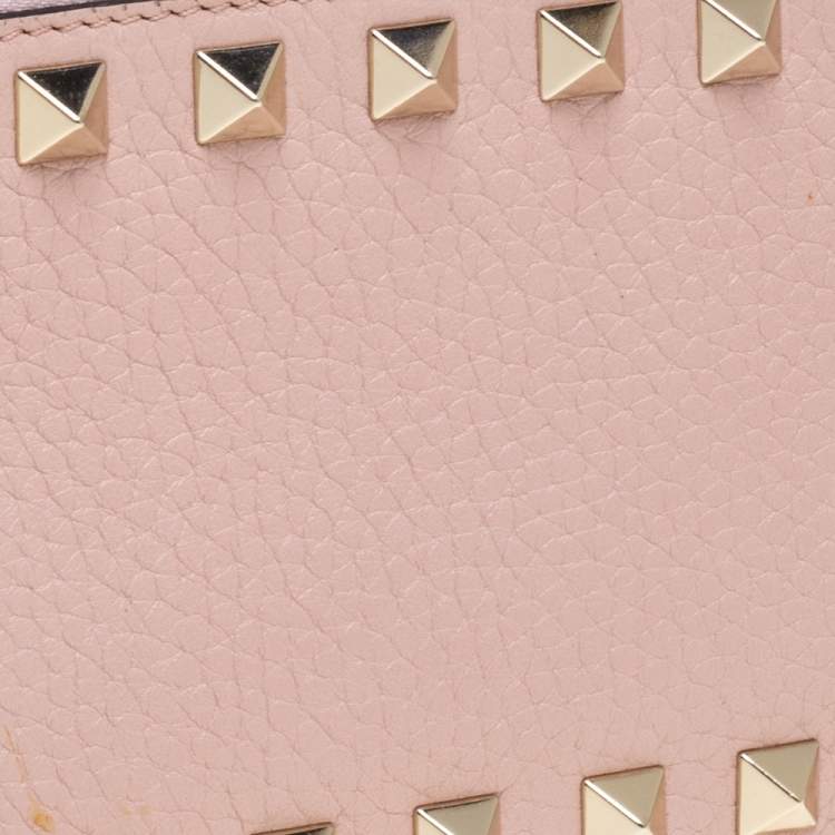 Pre Owned Valentino Water Rose Leather Rockstud Coin Purse and Card Holder
