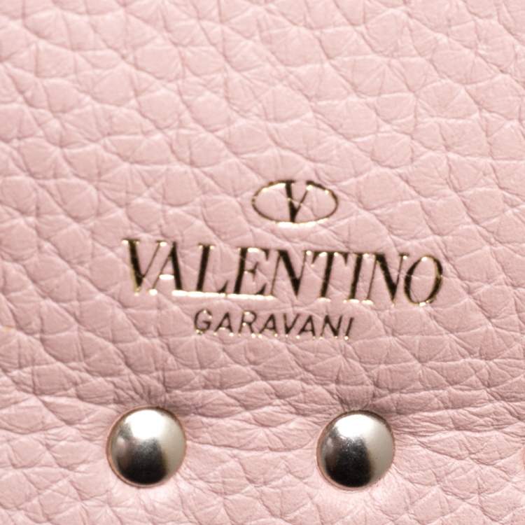 Pre Owned Valentino Water Rose Leather Rockstud Coin Purse and Card Holder