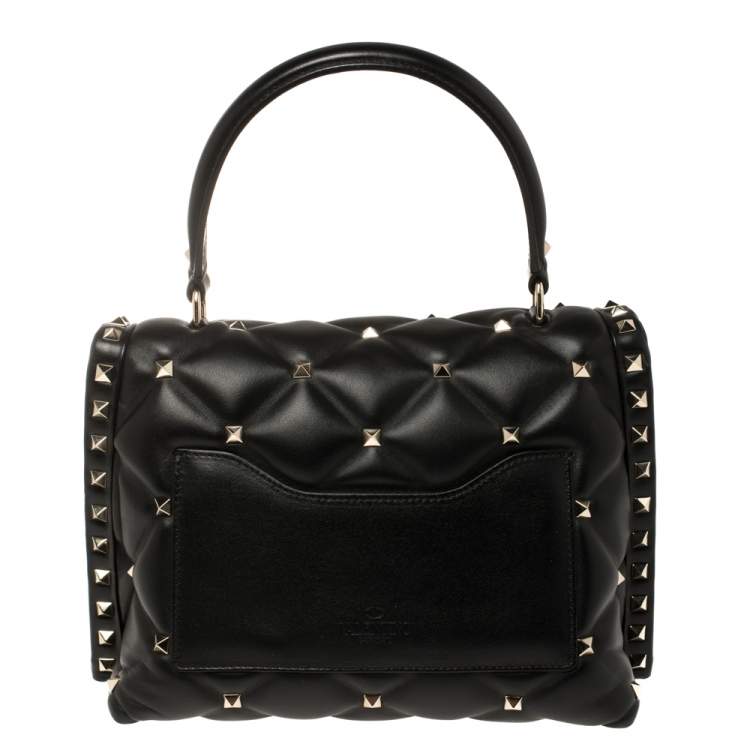 مملوكة مسبقًا Valentino Black Quilted Leather Medium VLTN Candystud Top Handle Bag