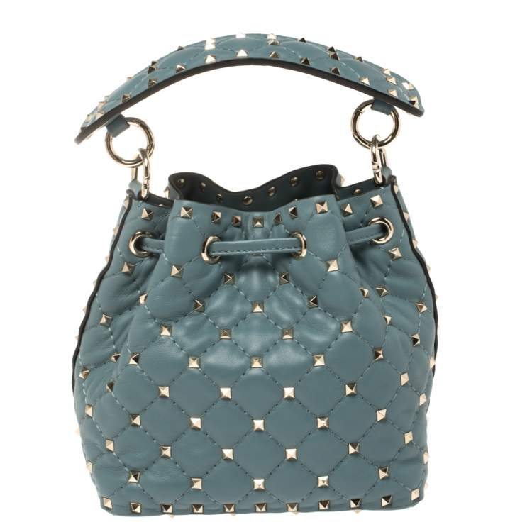 Pre Owned Valentino Amadeus Quilted Leather Small Rockstud Spike Bucket Bag