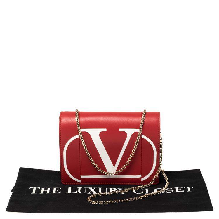 Valentino Red Leather VLOGO Inlay Chain Pouch Bag Valentino | The ...