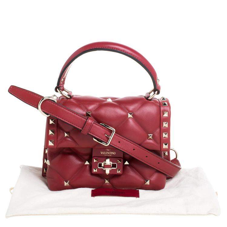 مملوكة مسبقًا Valentino Red Quilted Leather Mini Candystud Top Handle Bag