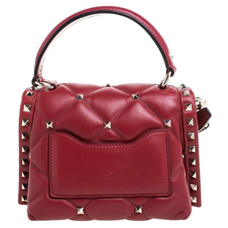مملوكة مسبقًا Valentino Red Quilted Leather Mini Candystud Top Handle Bag
