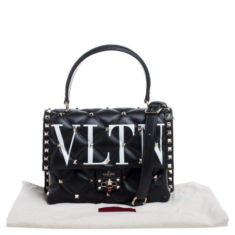 Pre Owned Valentino Black Quilted Leather Medium VLTN Candystud Top Handle Bag