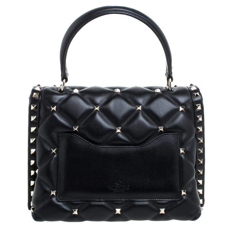 Pre Owned Valentino Black Quilted Leather Medium VLTN Candystud Top Handle Bag