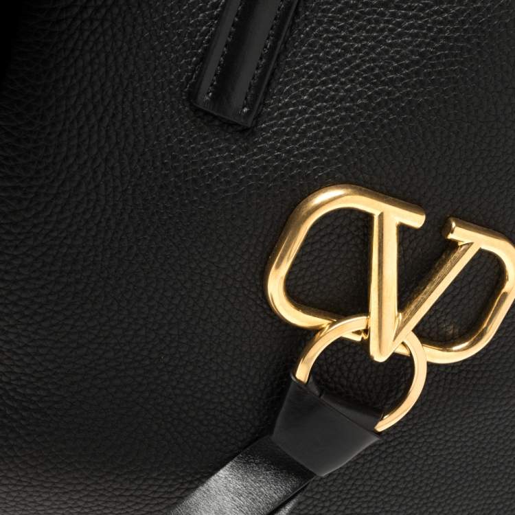 Pre Owned Valentino Black Pebbled Leather E/W VRING Tote