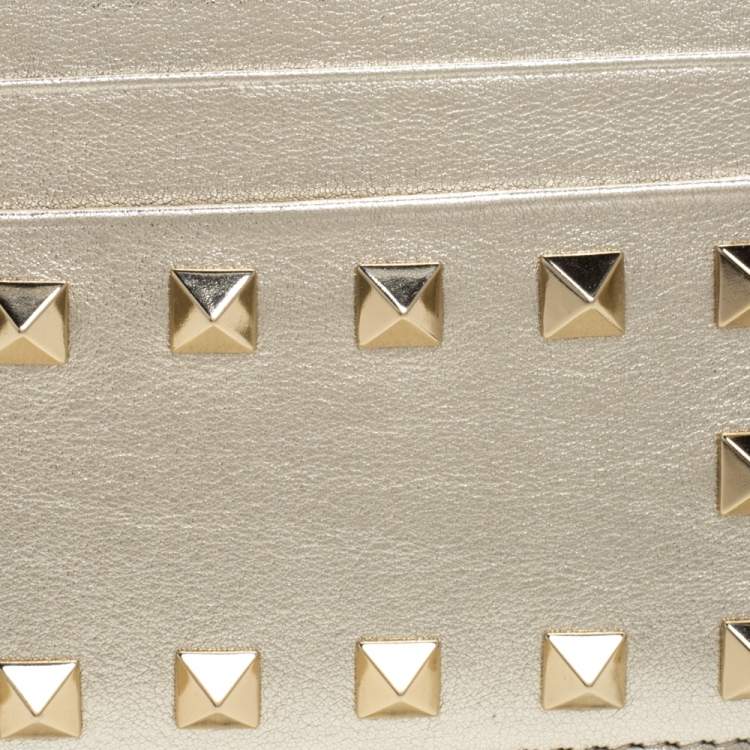 Pre Owned Valentino Gold Leather Rockstud Card Holder