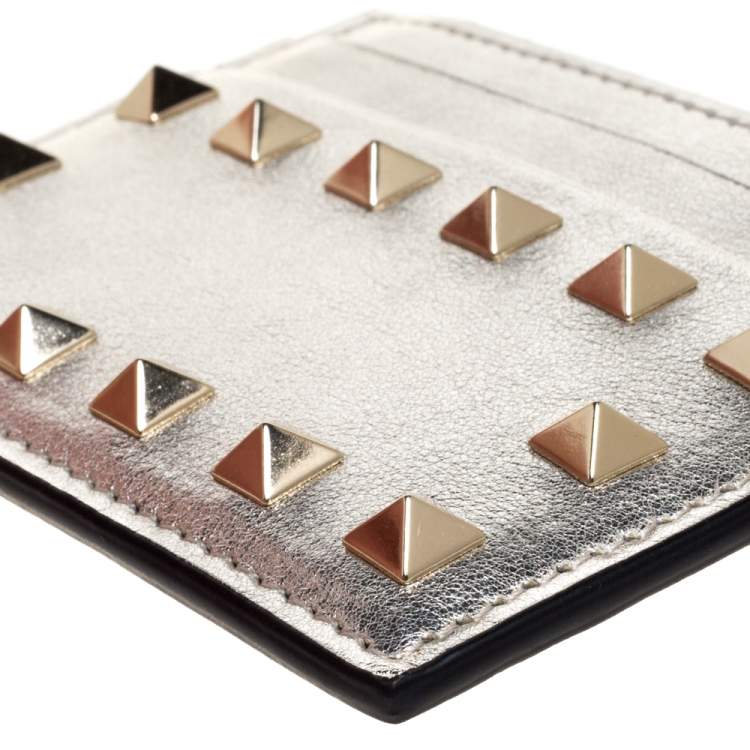 Pre Owned Valentino Gold Leather Rockstud Card Holder
