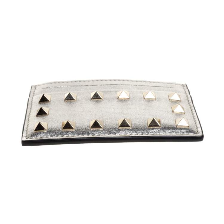 Pre Owned Valentino Gold Leather Rockstud Card Holder