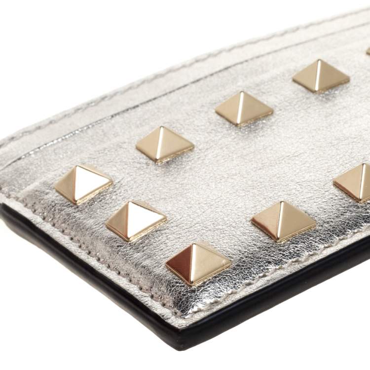 Pre Owned Valentino Gold Leather Rockstud Card Holder