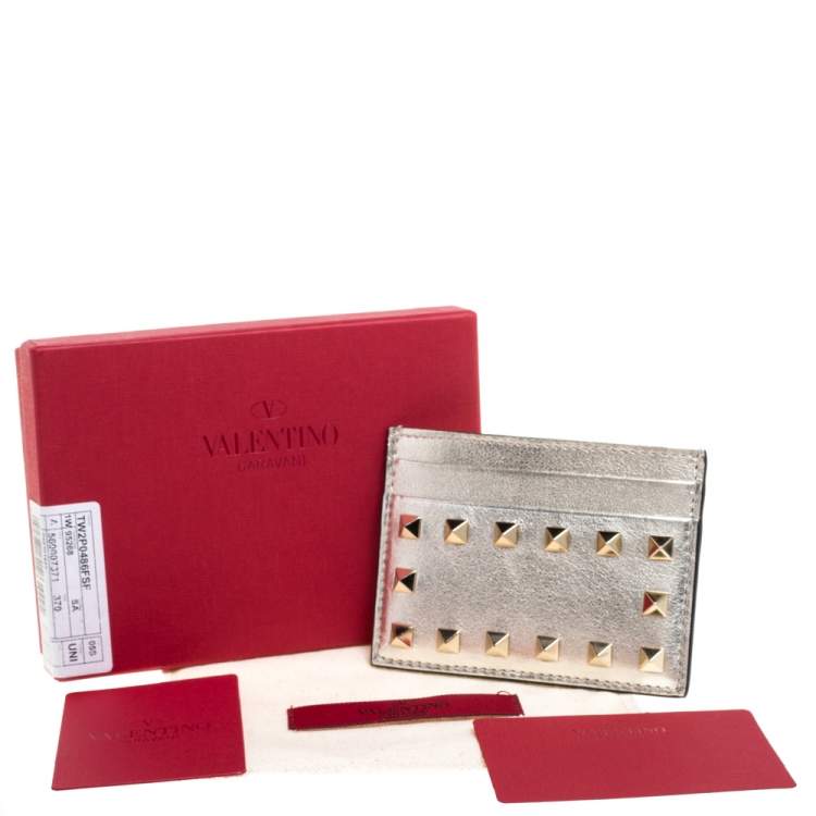 Pre Owned Valentino Gold Leather Rockstud Card Holder