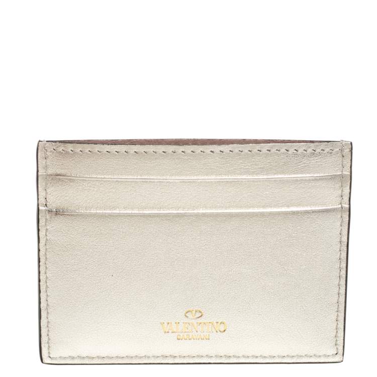 Pre Owned Valentino Gold Leather Rockstud Card Holder