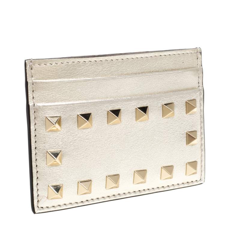 Pre Owned Valentino Gold Leather Rockstud Card Holder