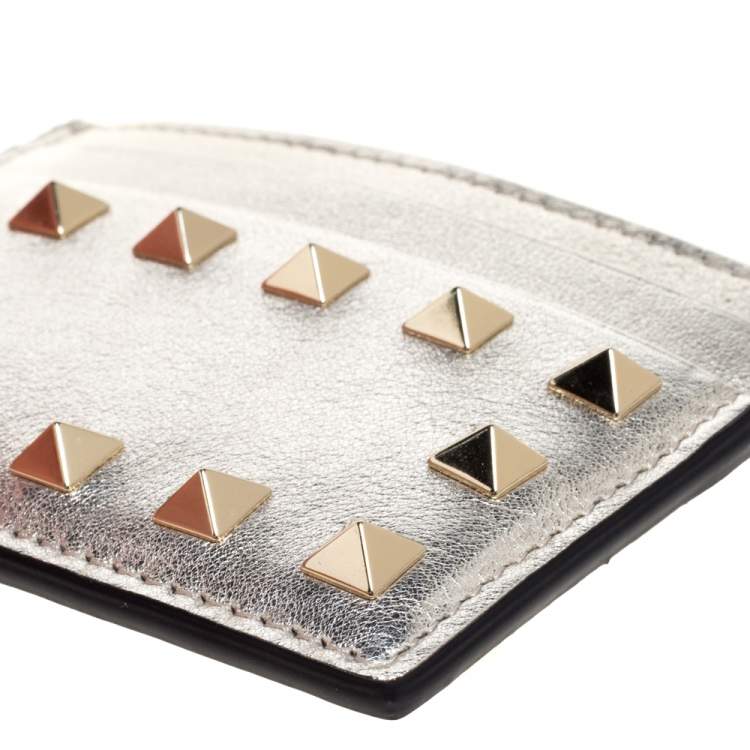 Pre Owned Valentino Gold Leather Rockstud Card Holder