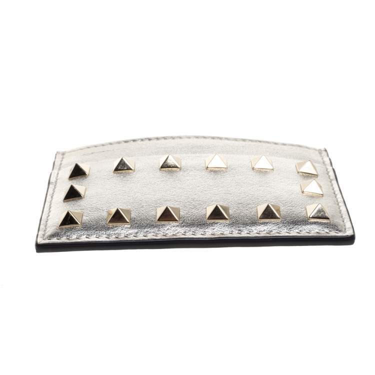 Pre Owned Valentino Gold Leather Rockstud Card Holder