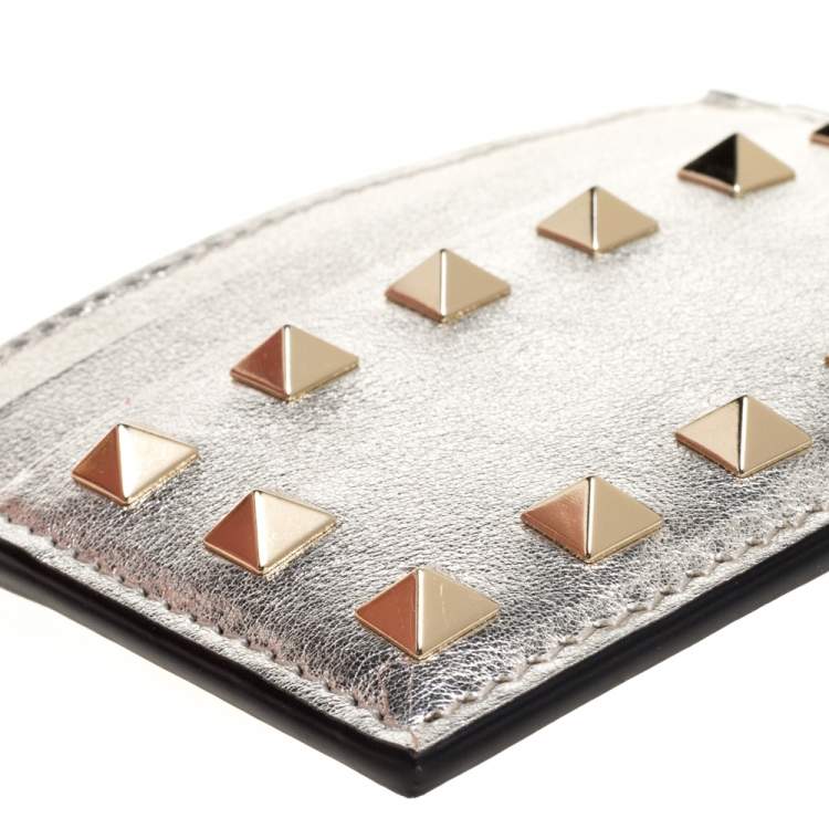 Pre Owned Valentino Gold Leather Rockstud Card Holder