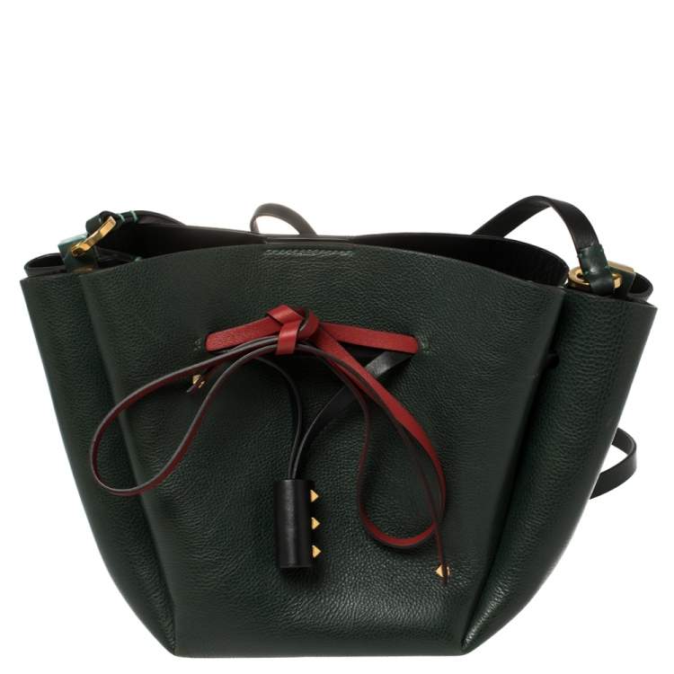 Pre Owned Valentino Green Leather Medium VLOGO Bucket Bag