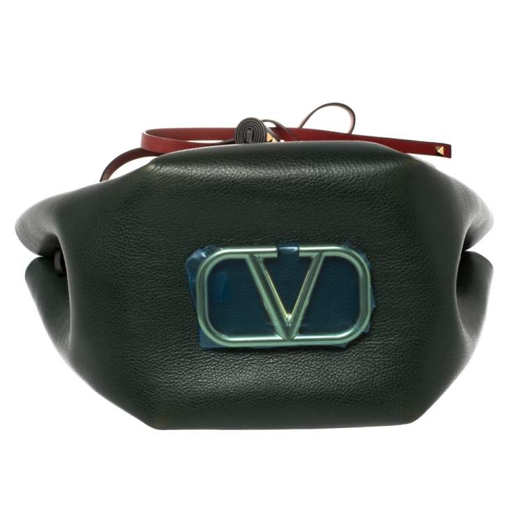 Pre Owned Valentino Green Leather Medium VLOGO Bucket Bag